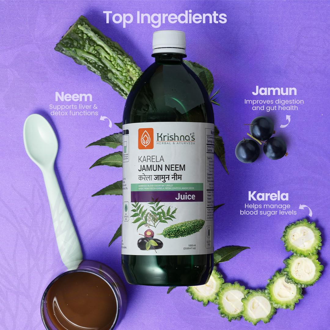 KRISHNA'S HERBAL & AYURVEDA Krishna'S Karela Jamun Neem Juice-1000 Ml Blend Of Fresh Karela, Neem Juice & Jamun Seeds Ayurvedic Solution For Balancing Sugar Levels, Pack Of 1 – view 3