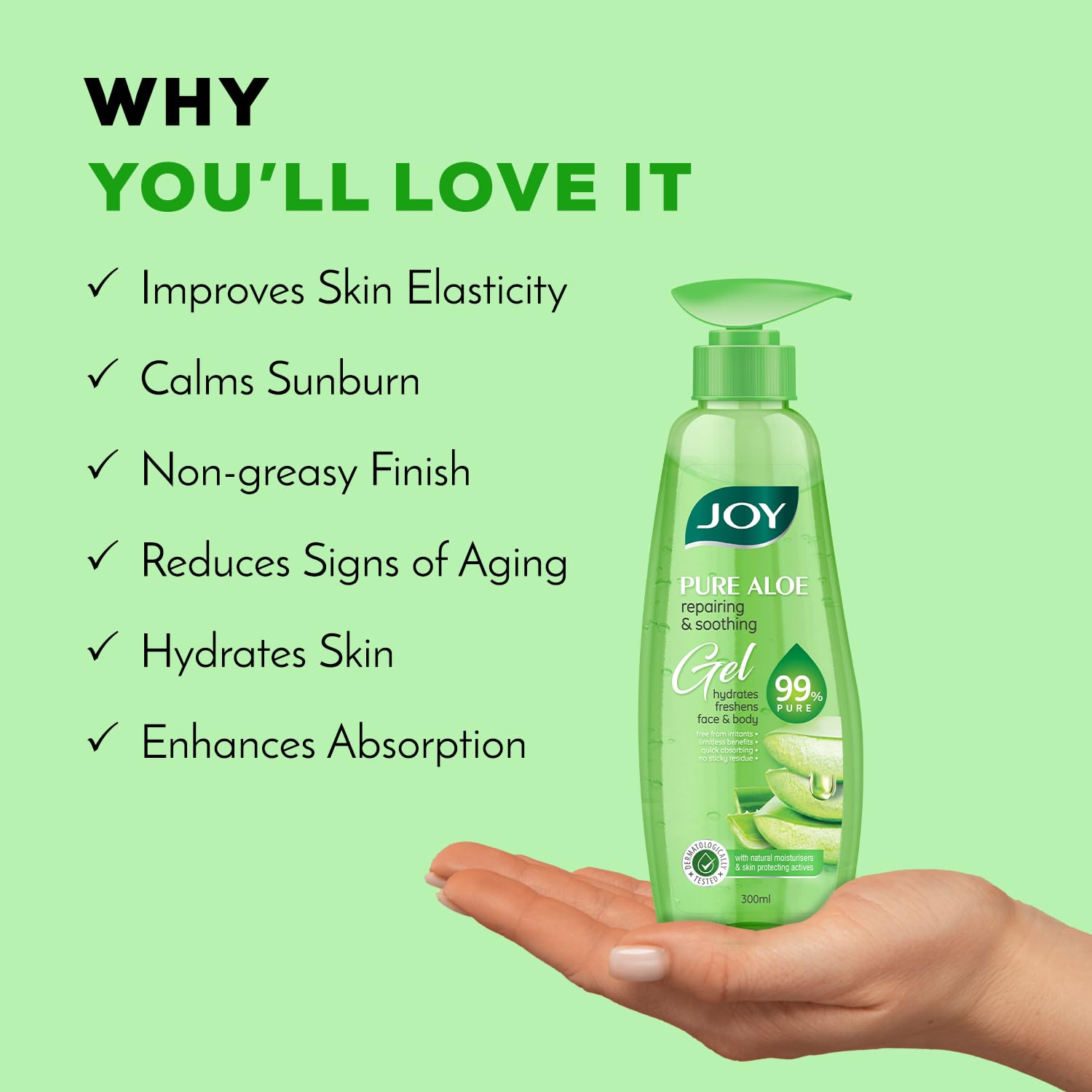 Joy Pure Aloe Vera Gel for Face & Body (300ml) with Natural Moisturisers & Pro Vitamin B5 – view 4