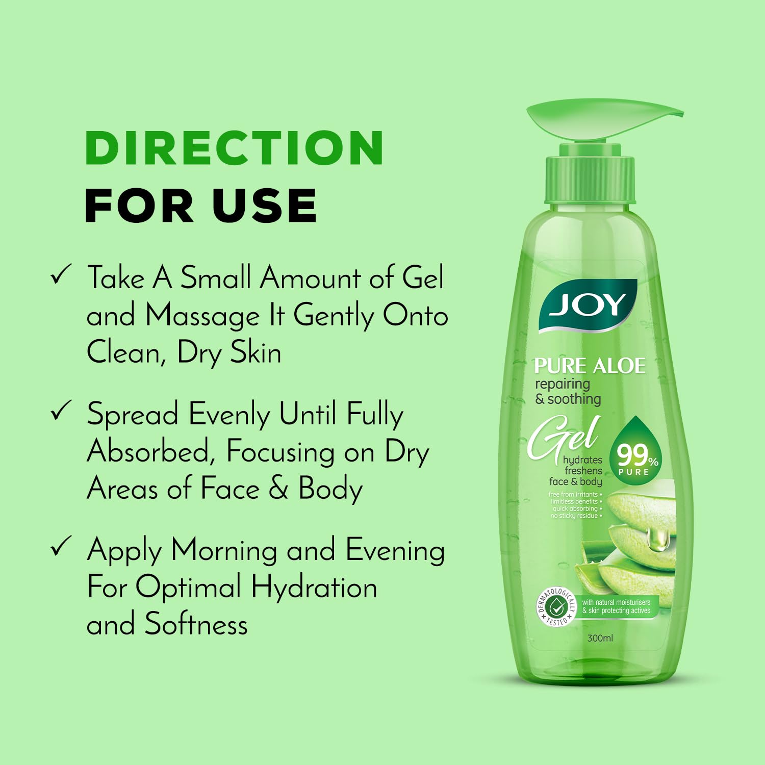 Joy Pure Aloe Vera Gel for Face & Body (300ml) with Natural Moisturisers & Pro Vitamin B5 – view 5