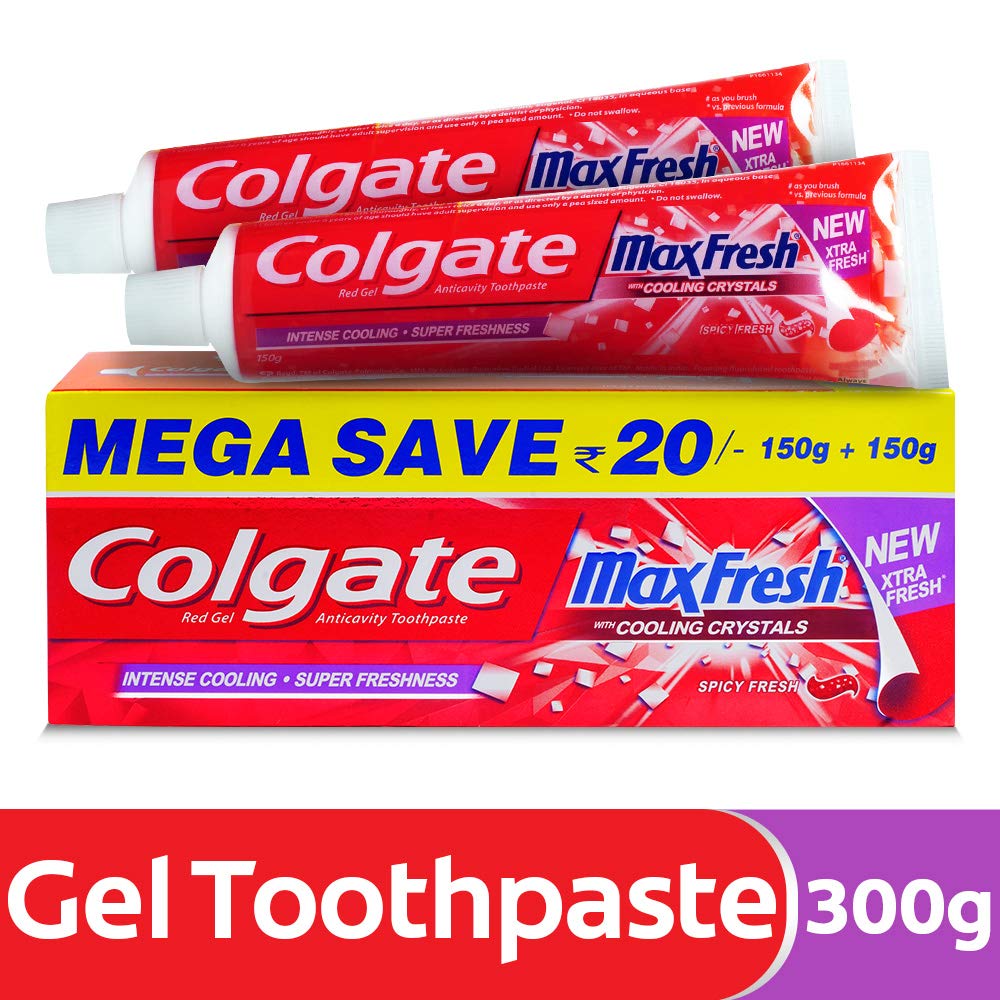 Colgate Maxfresh Spicy Fresh Red Gel Toothpaste - 300 g and Colgate Toothpaste Active Salt - 300 g (Natural - Saver Pack) – view 2