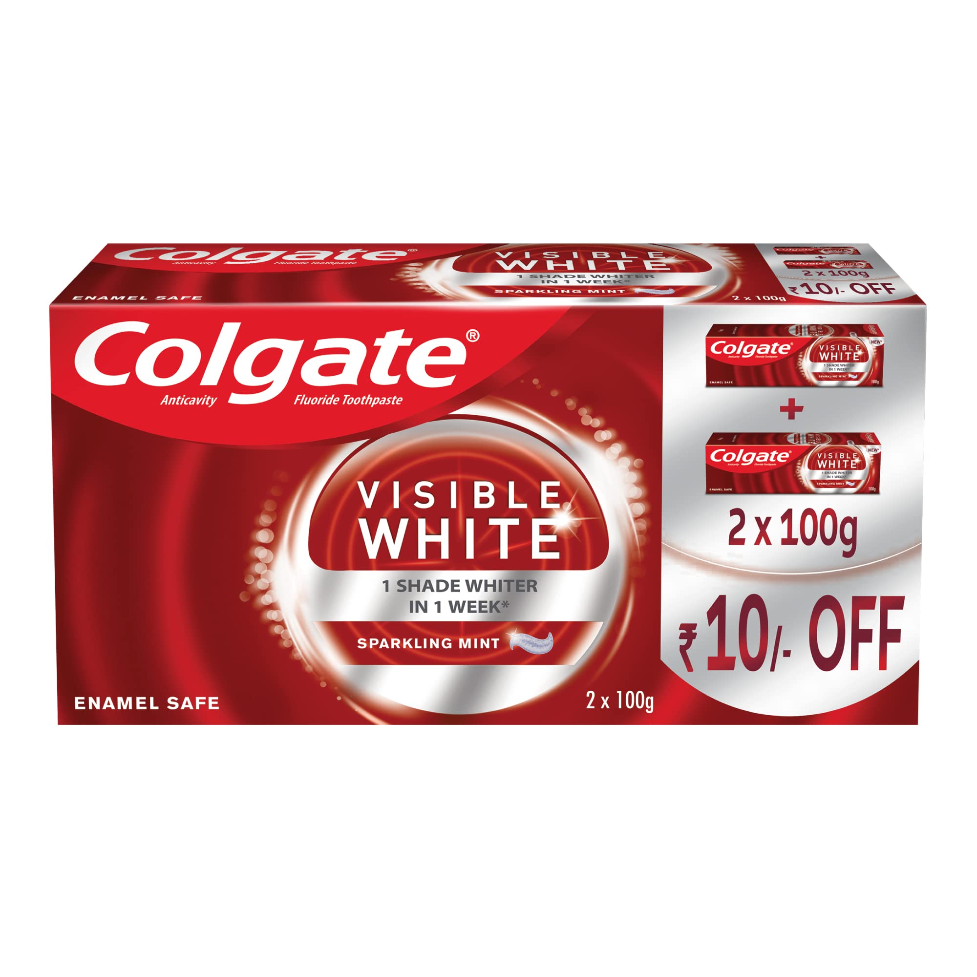 Colgate Plax Pepper Mint Mouthwash, 0% Alcohol - 500 ml & Strong Teeth Cavity Protection Toothpaste & Visible White Teeth Whitening Toothpaste, Pack of 200g – view 6