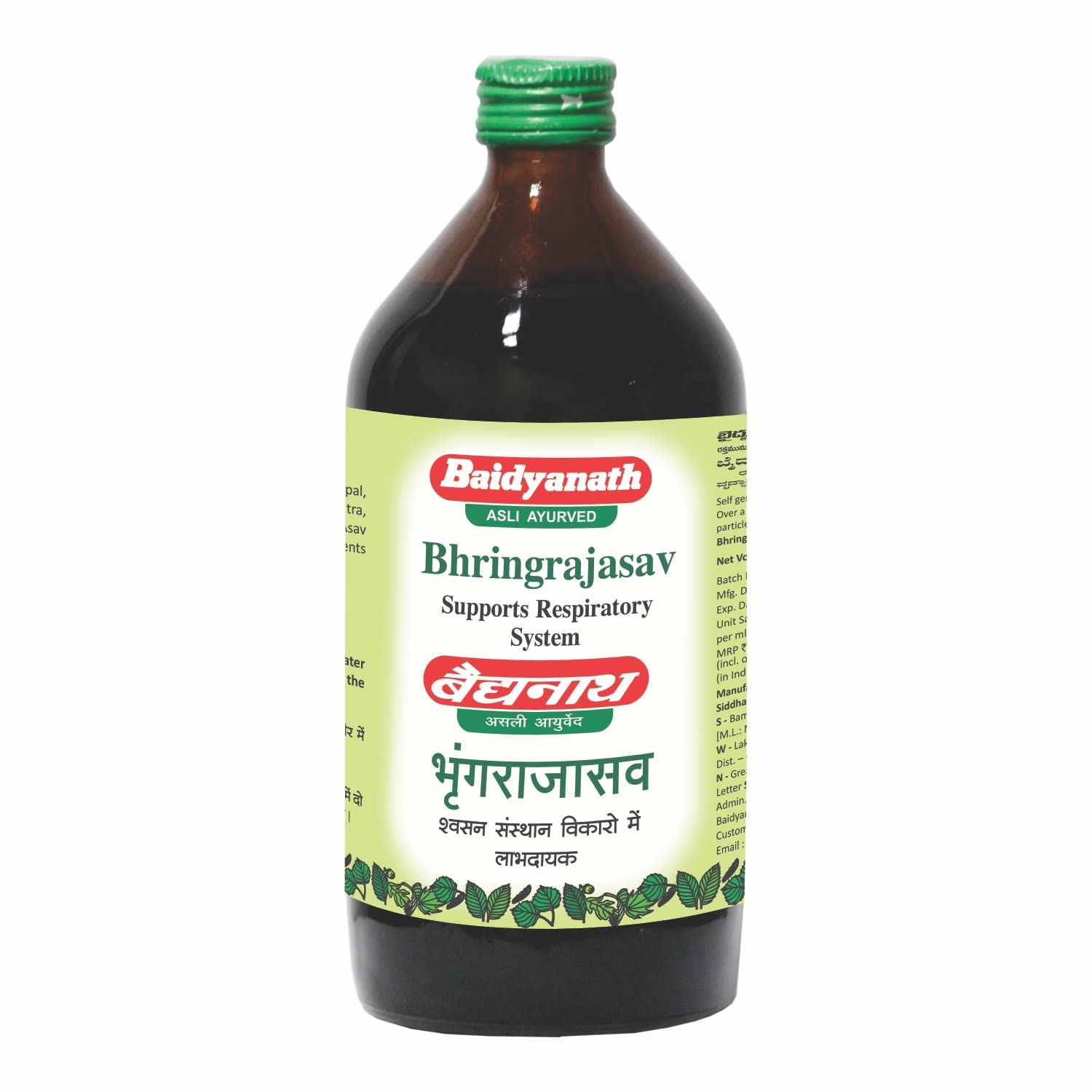Baidyanath Bhringrajasava syrup 450 ml bottle pack shot