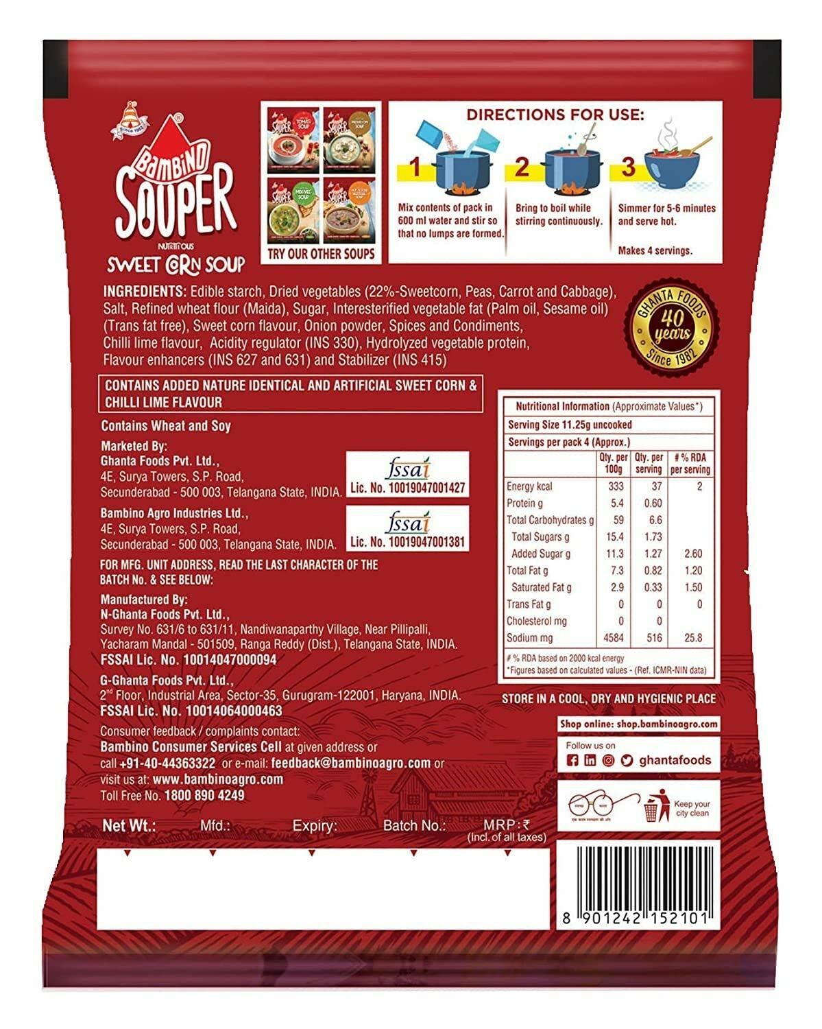 Bambino Sweet Corn Soup Powder 45G Pack Of 5 (Buy One Get One Free Offer 45Gms X 10 Packets) – view 2