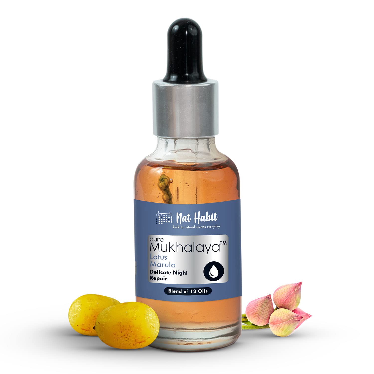 Nat Habit Lotus Marula night repair face oil bottle
