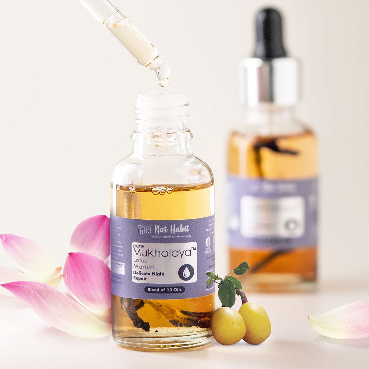 Nat Habit Lotus Marula Mukhalaya, Face Oil For Slow, Relaxed Night Healing & Repair, with Blend of 13 Cold Pressed Oils For Natural Face Care, No Mineral oil or Chemical (30ml) – view 2