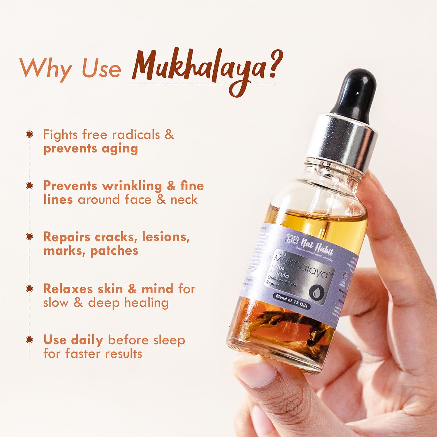 Nat Habit Lotus Marula Mukhalaya, Face Oil For Slow, Relaxed Night Healing & Repair, with Blend of 13 Cold Pressed Oils For Natural Face Care, No Mineral oil or Chemical (30ml) – view 3