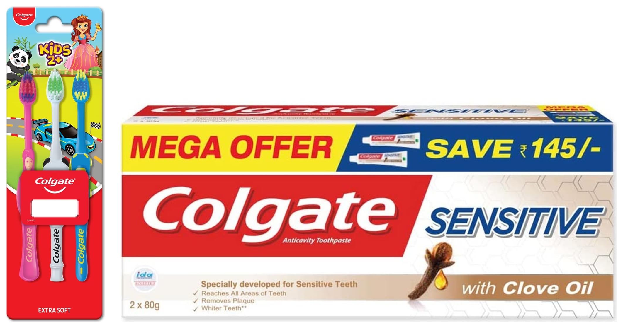 Colgate oral care combo with pain gel, toothpaste, and soft brush