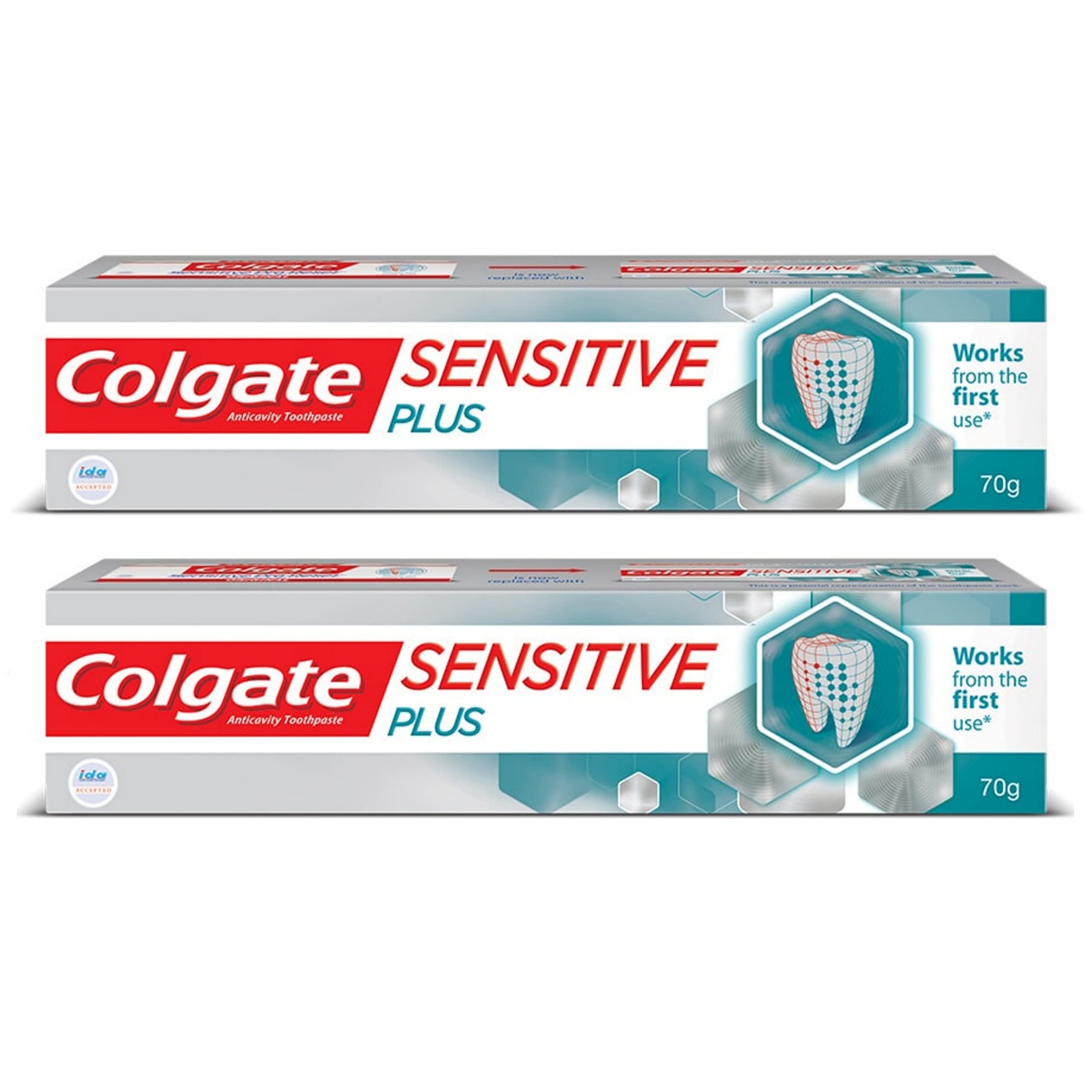 Front view of Colgate Sensitive Plus toothpaste pack of two