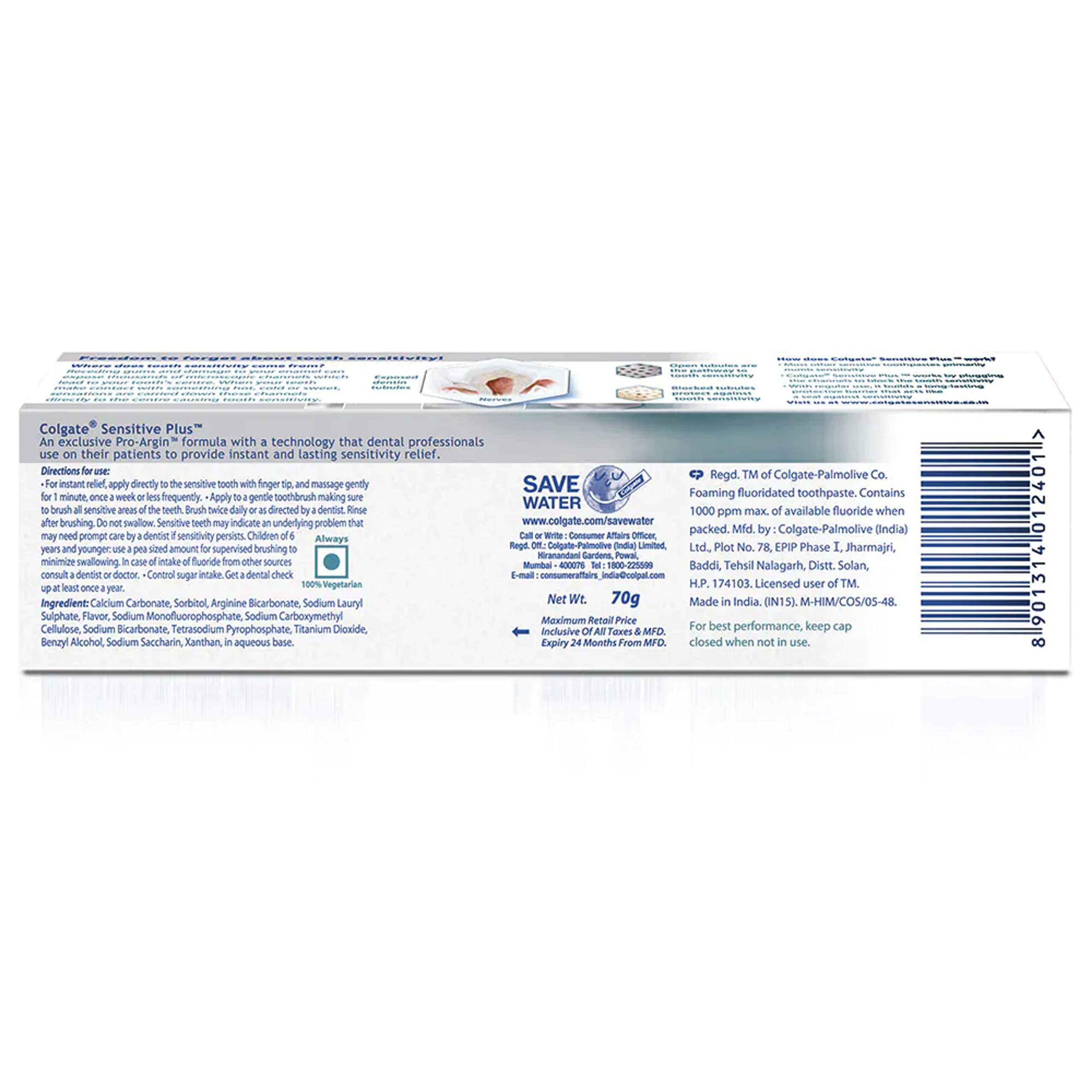 Colgate Sensitive Plus 70g Toothpaste (140g, Pack of 2, 70g each) – view 2