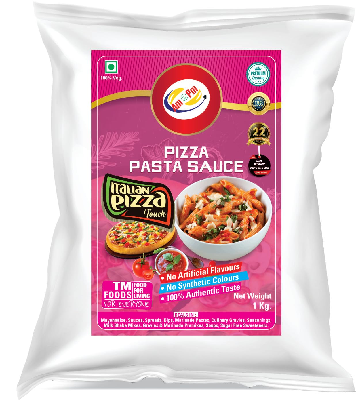Front pack of Am 2 Pm pizza pasta sauce and dip