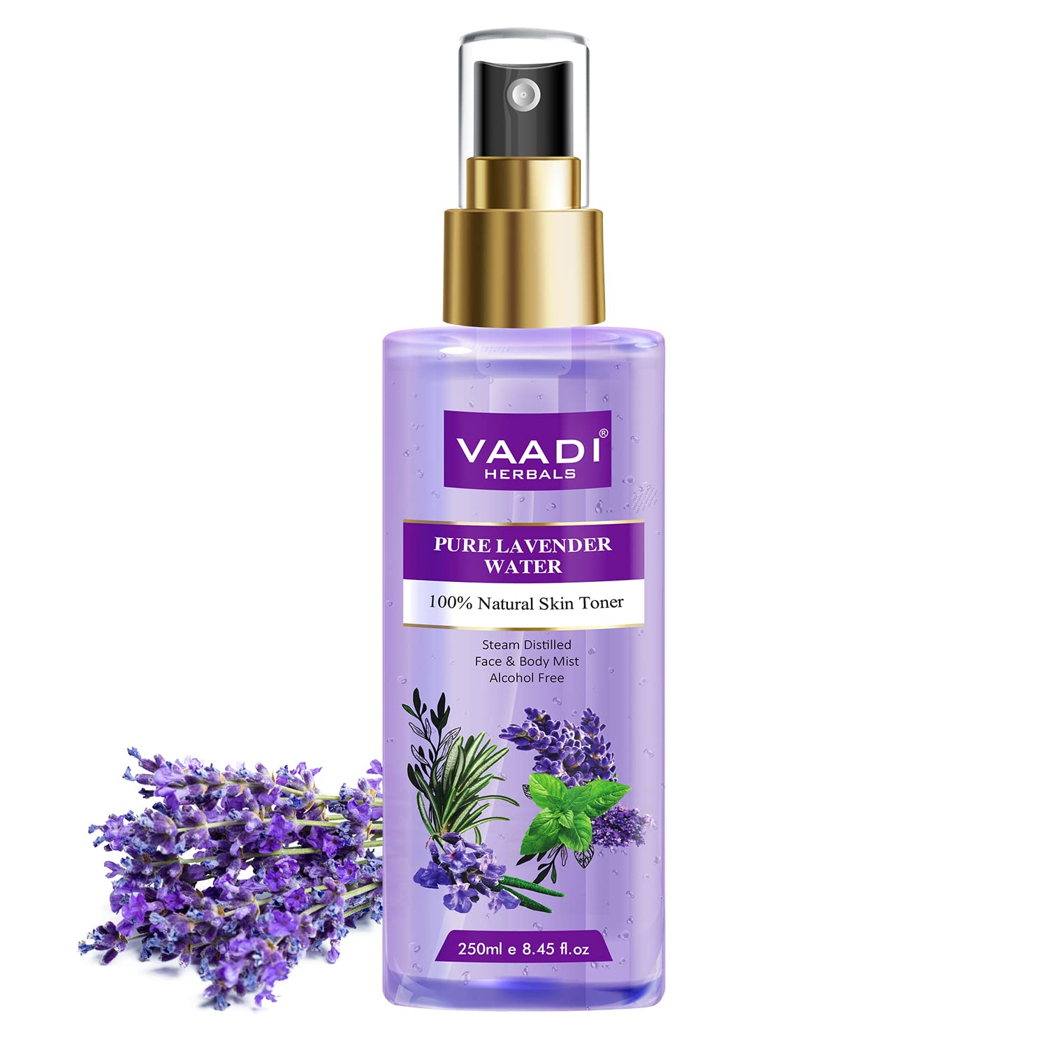 Front view of Vaadi Herbals lavender toner spray 250 ml