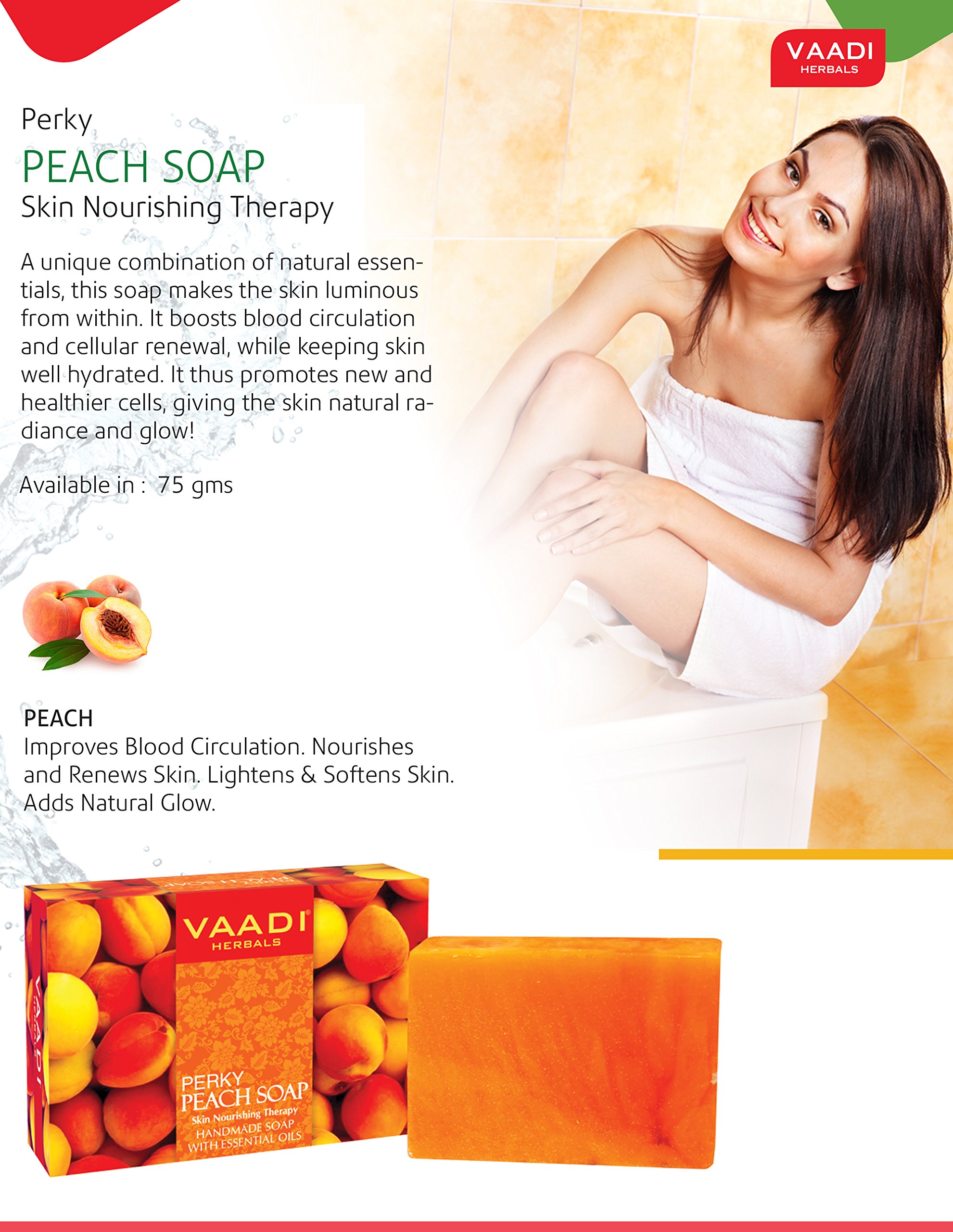 Vaadi Herbals Perky Peach Soap with Almond Oil, 75g – view 2