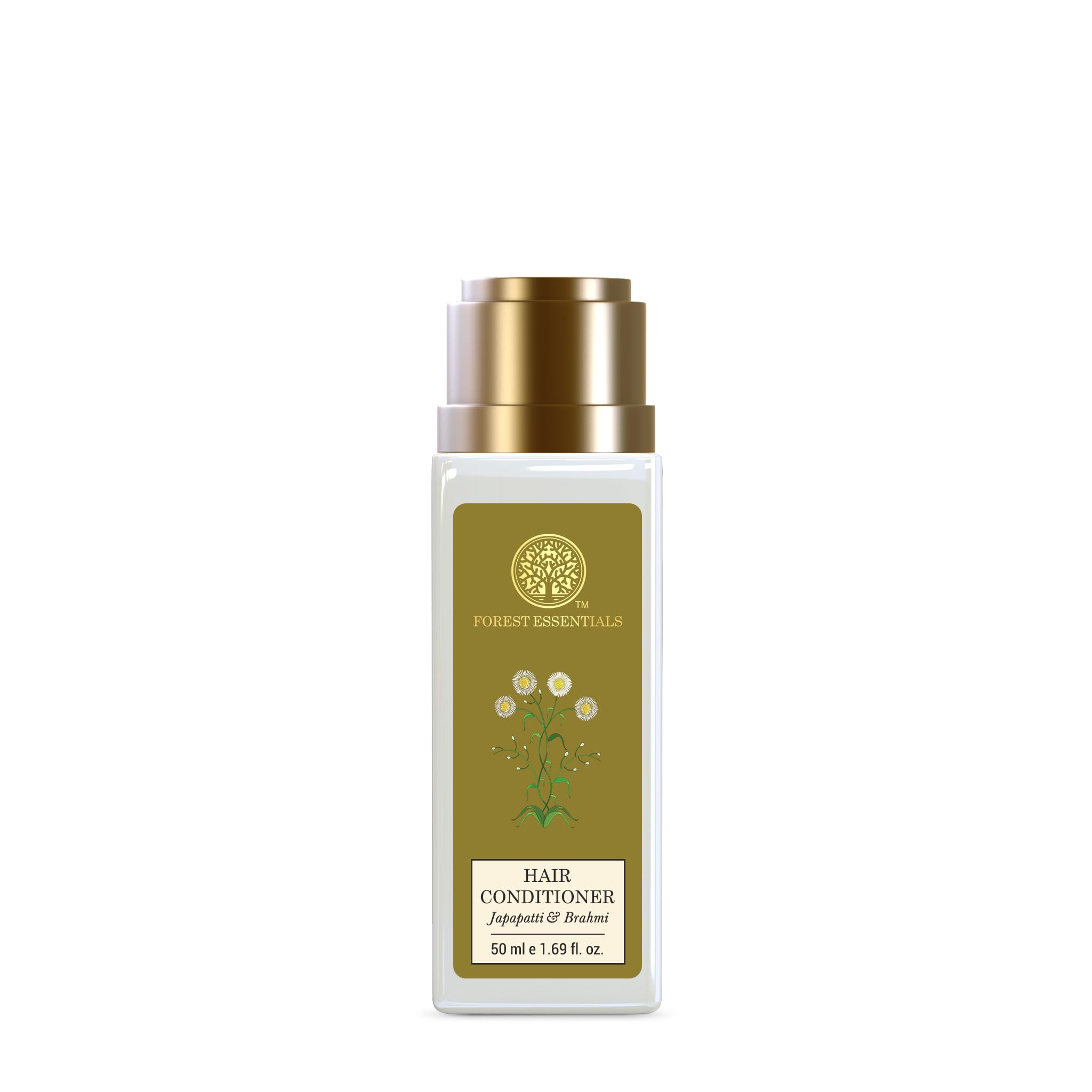 Travel-size Forest Essentials hair conditioner bottle with Japapatti and Brahmi