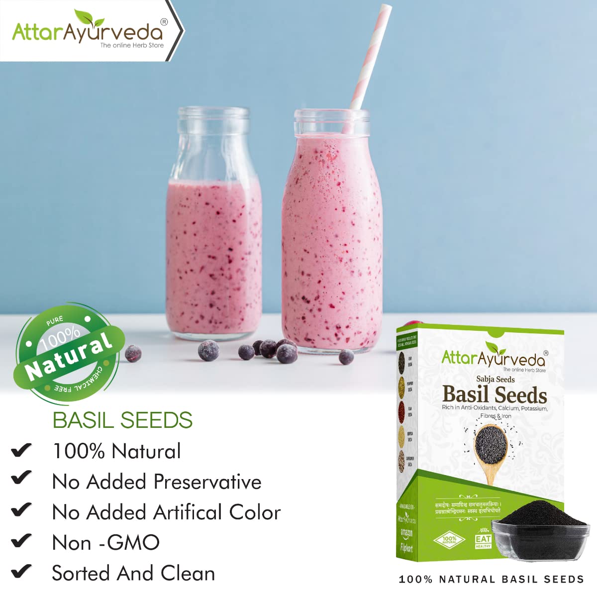 Attar Ayurveda Sabja Basil Seeds - 500 gm (Reduces Body Heat) – view 3