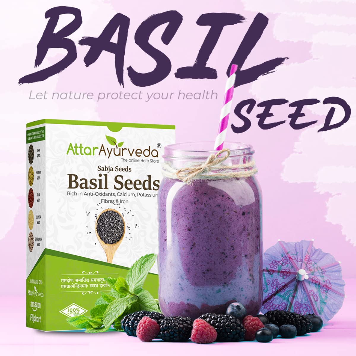 Attar Ayurveda Sabja Basil Seeds - 500 gm (Reduces Body Heat) – view 4