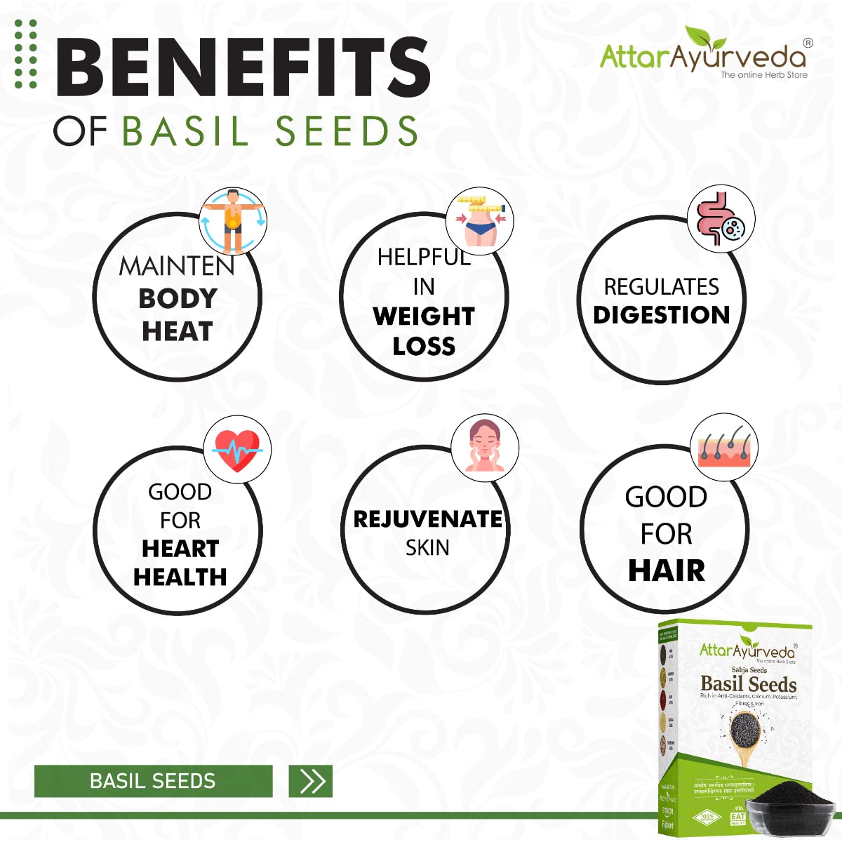Attar Ayurveda Sabja Basil Seeds - 500 gm (Reduces Body Heat) – view 5