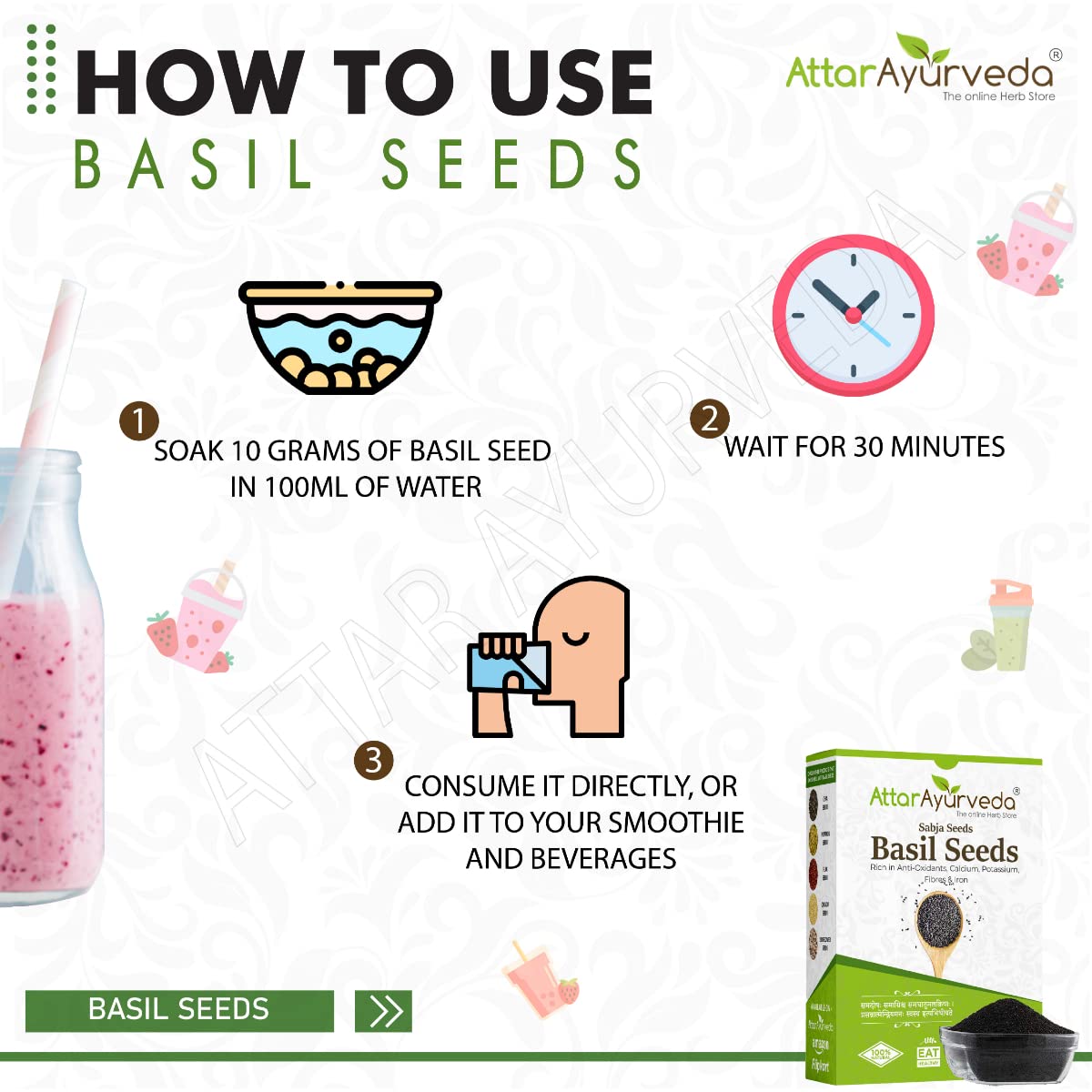 Attar Ayurveda Sabja Basil Seeds - 500 gm (Reduces Body Heat) – view 6