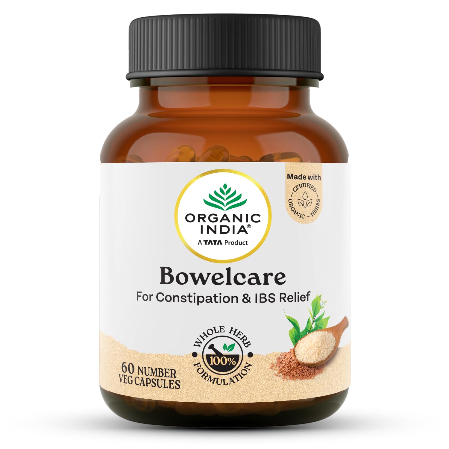Organic India Bowelcare 60 veg capsules bottle front view