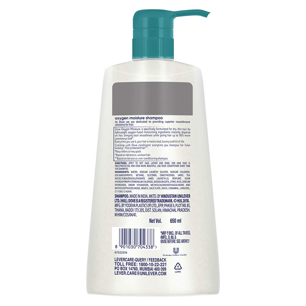 Dove Oxygen Moisture Shampoo For Flat Thin Hair, Gives Smooth Hair With 95% More Visible Volume And Fullness, 650 ml – view 3