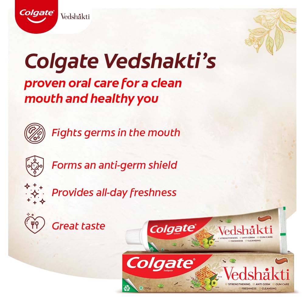 Colgate Vedshakti Toothpaste, Anti-Bacterial Paste For Whole Mouth Health, With Neem, Clove, And Honey, 200G, Freshening – view 4