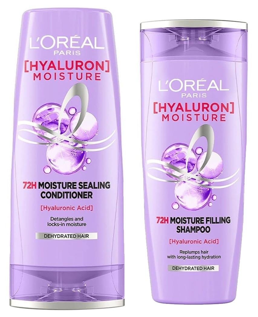 L'Oréal Paris Hyaluron 72H shampoo and conditioner duo bottles