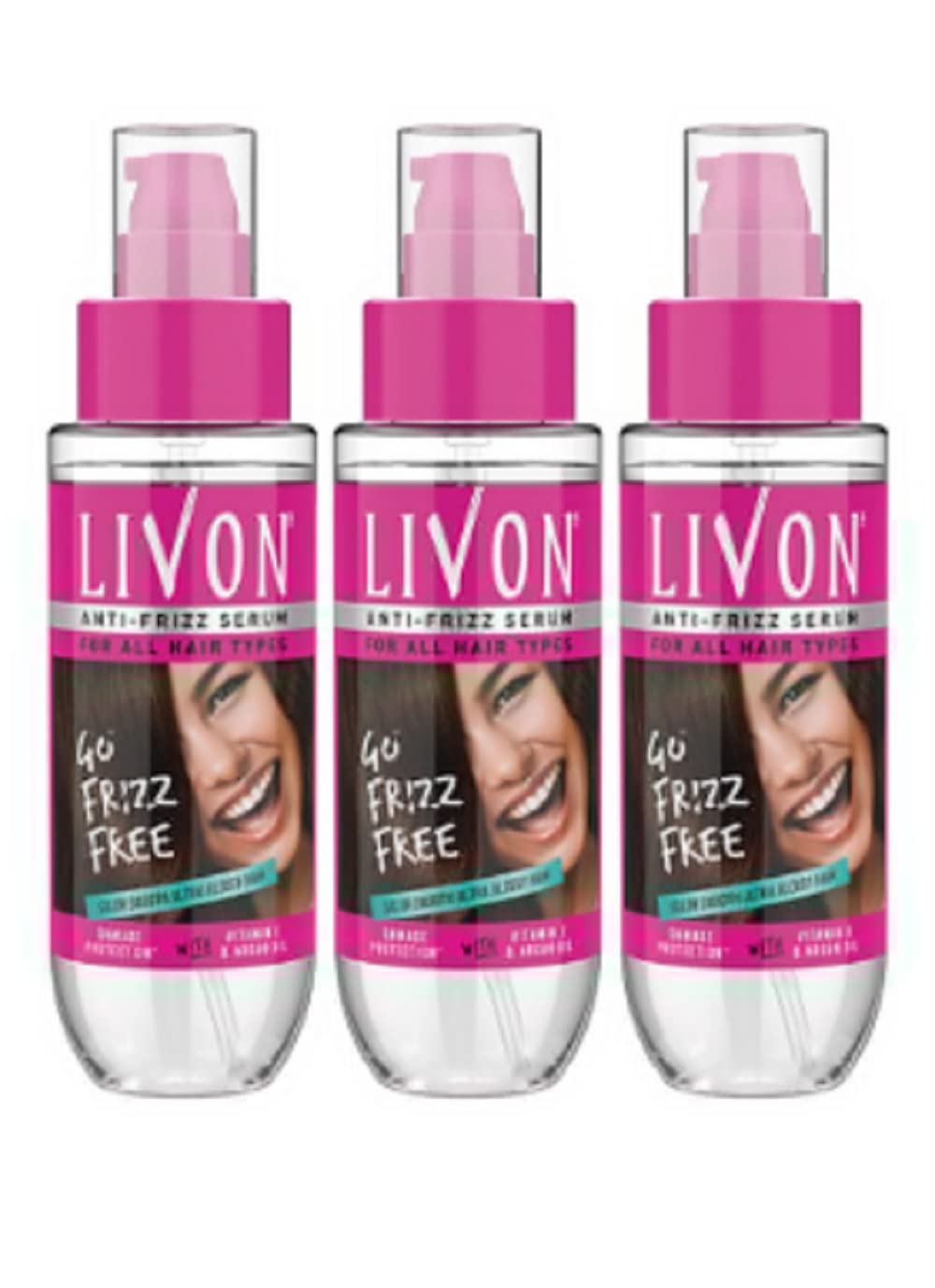 Three-bottle pack of Livon Vitamin E hair serum
