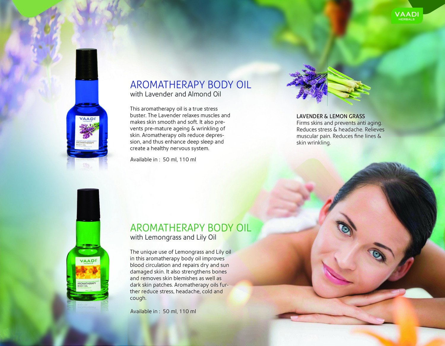 Vaadi Herbals Aromatherapy Body Oil, Lemongrass and Lily, 110ml x 2 – view 3
