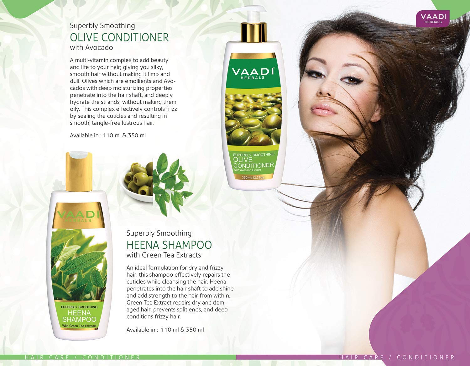Vaadi Herbals Superbly Smoothing Heena Shampoo, 350ml with Olive Conditioner, 350ml – view 3