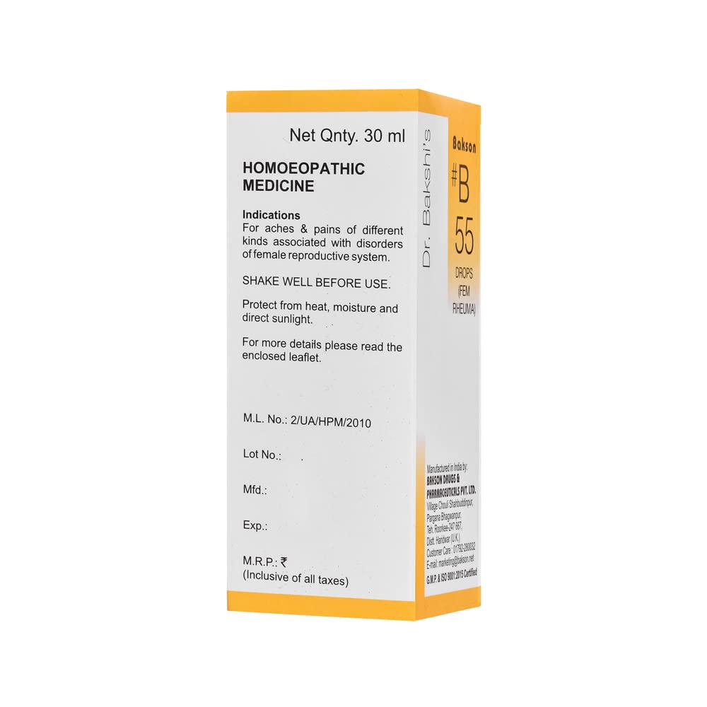 Dr. Bakshi's BAKSON'S HOMOEOPATHY # B 55 Fem Rheuma Drops (30 ml) – view 2