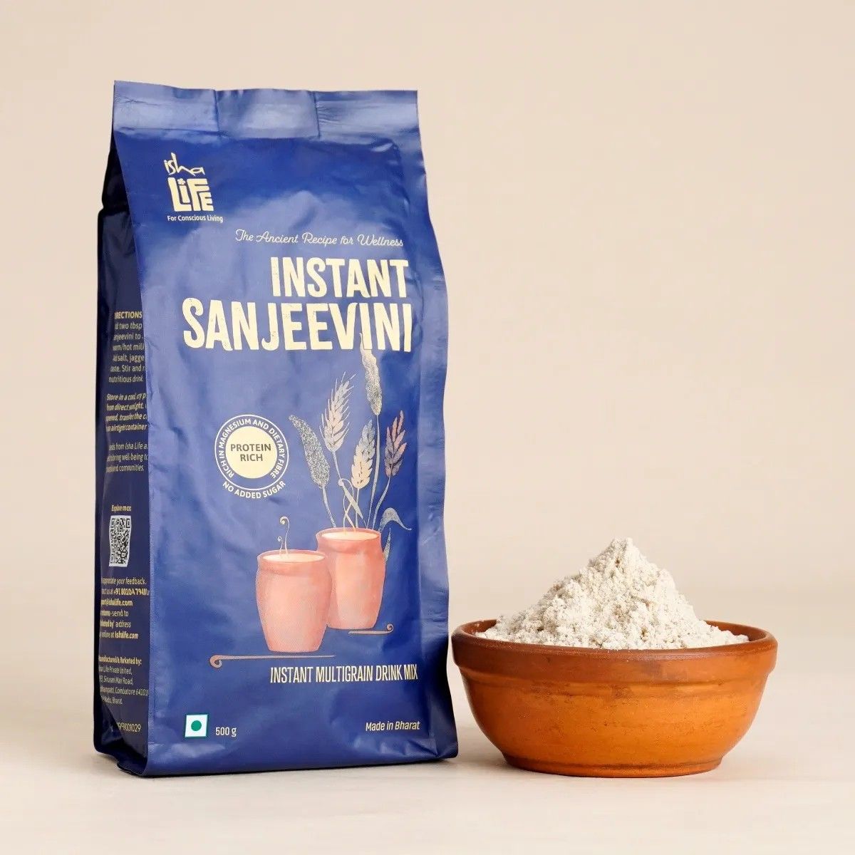 Isha life New Instant Sanjeevini Multigrain Health Drink Mix(500 gms). No Added Sugar. Traditional recipe. Contains millets, grains, legumes and spices – view 6