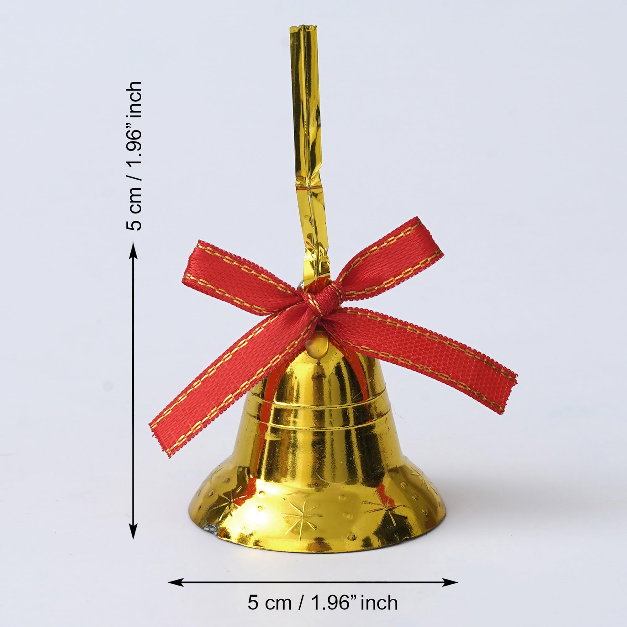 eCraftIndia Christmas Bells Golden Jingle Bells with Red Ribbon (Pack of 6) – view 4