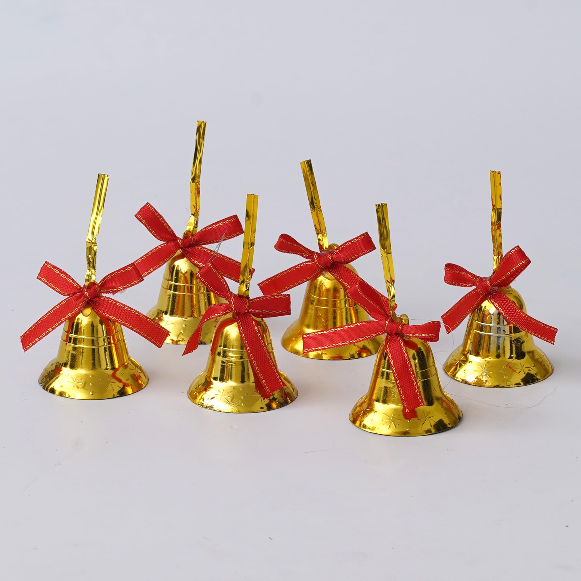 eCraftIndia Christmas Bells Golden Jingle Bells with Red Ribbon (Pack of 6) – view 6