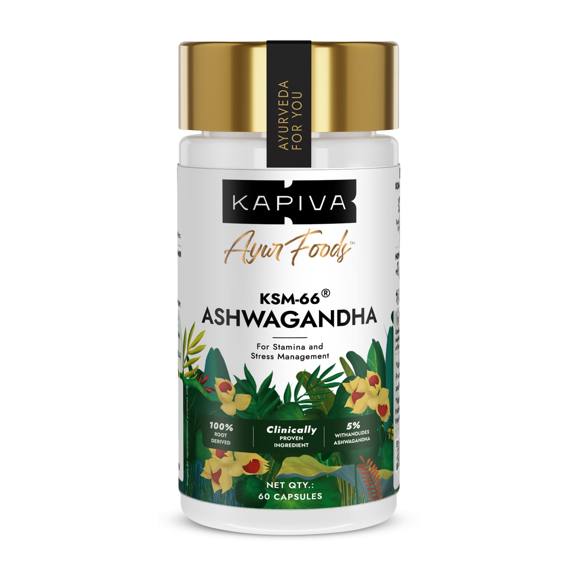 Kapiva ashwagandha root extract capsule bottle with 5% withanolides