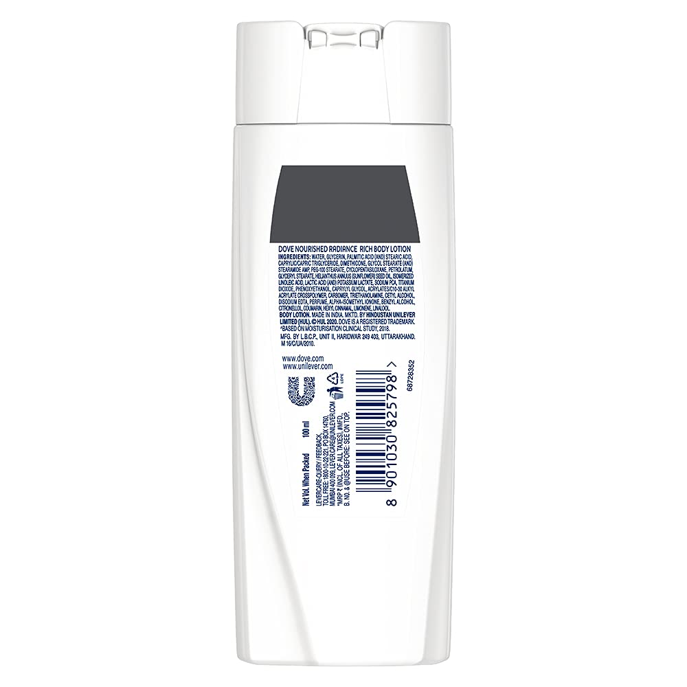 Dove Body Love Nourished Radiance Body Lotion For Very Dry Skin 48hrs Moisturisation Paraben Free with Plant Based moisturiser Soft Radiant Skin 100ml – view 2