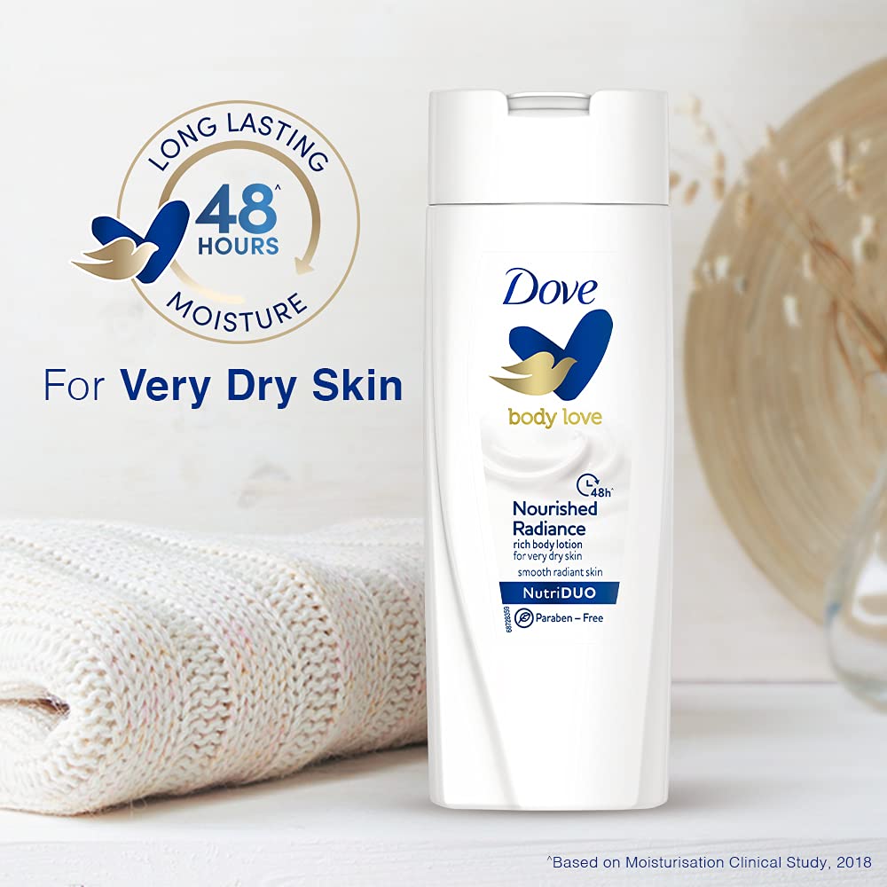 Dove Body Love Nourished Radiance Body Lotion For Very Dry Skin 48hrs Moisturisation Paraben Free with Plant Based moisturiser Soft Radiant Skin 100ml – view 3