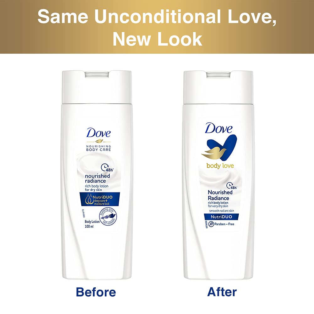 Dove Body Love Nourished Radiance Body Lotion For Very Dry Skin 48hrs Moisturisation Paraben Free with Plant Based moisturiser Soft Radiant Skin 100ml – view 6