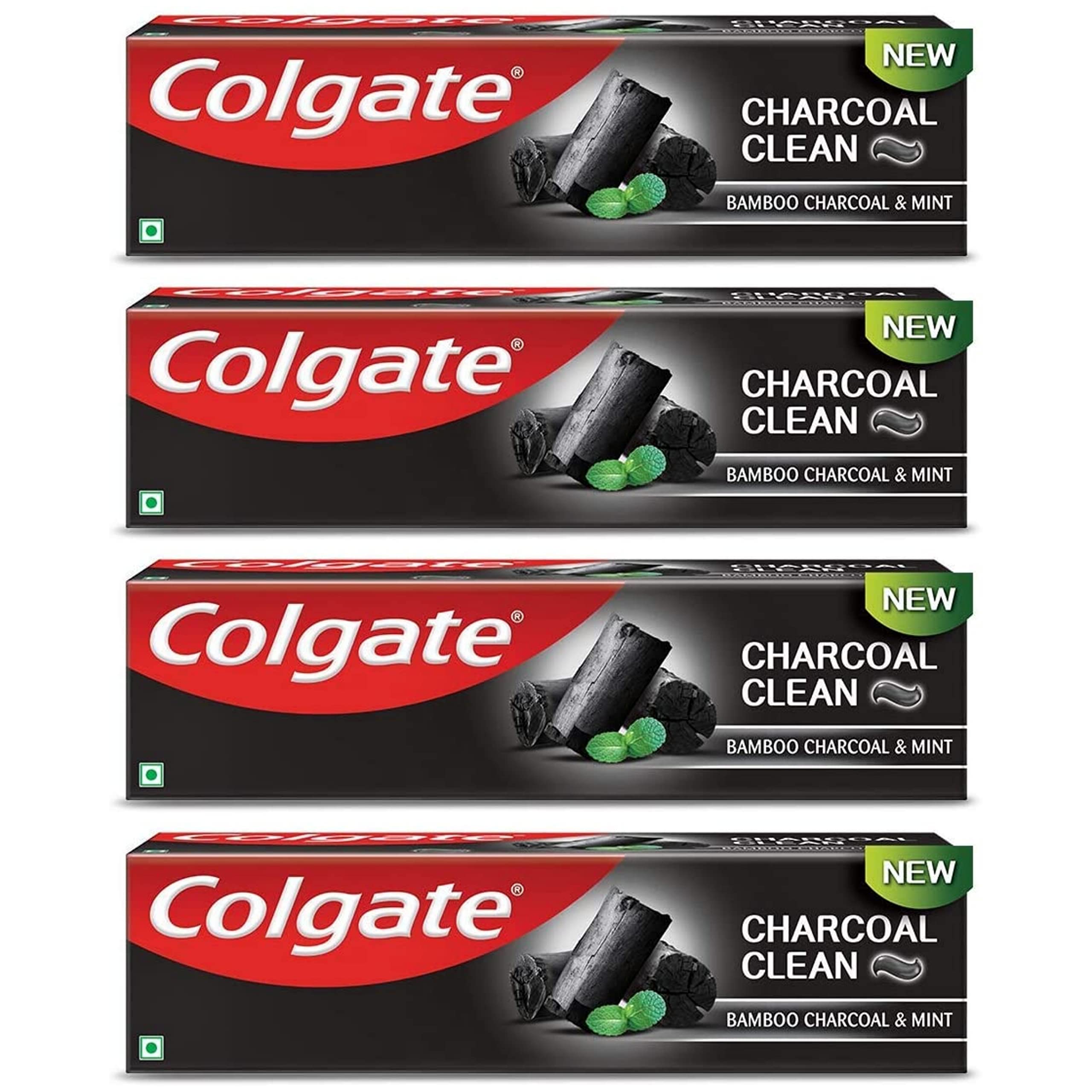 Pack of four Colgate Charcoal Clean bamboo charcoal toothpaste tubes