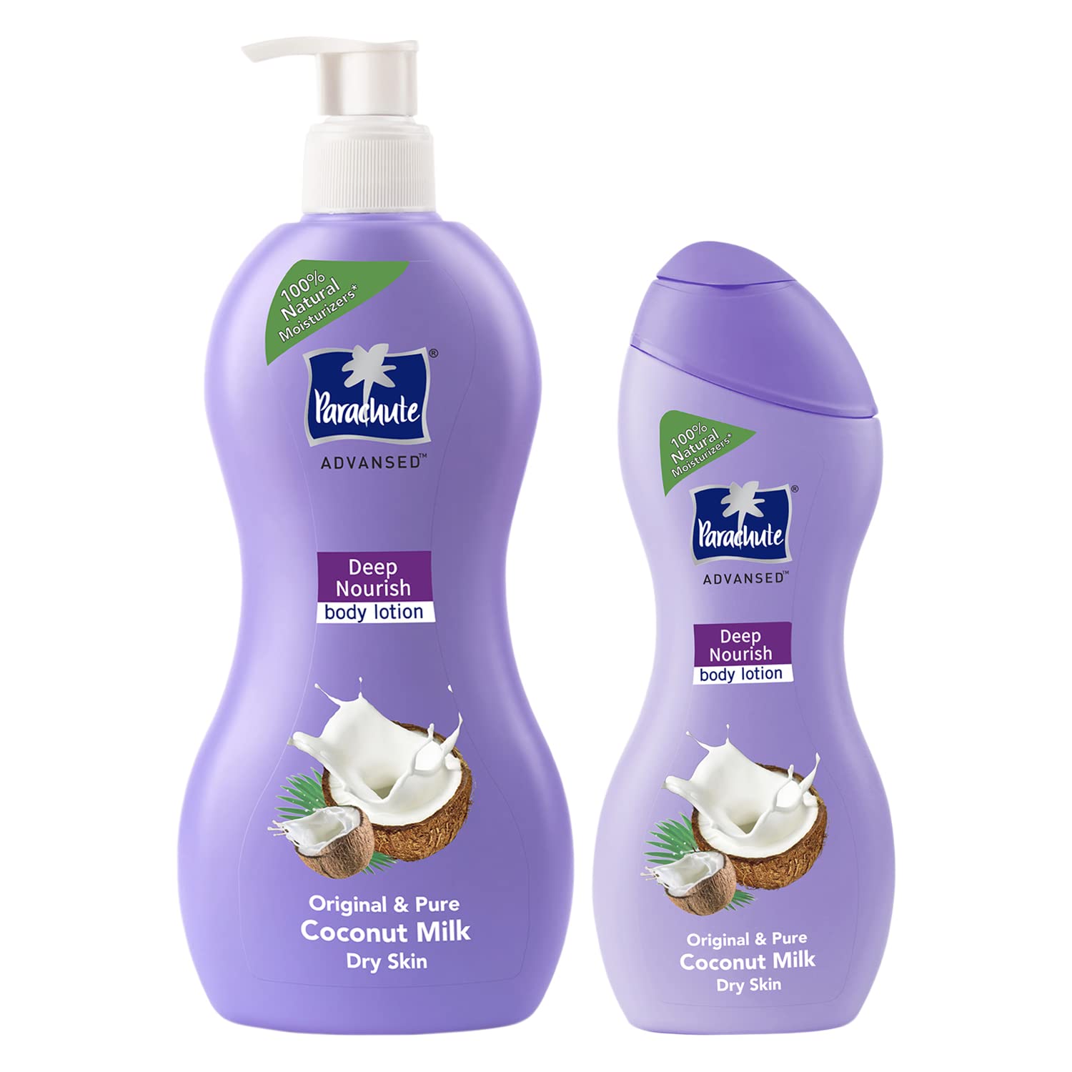 Parachute Advansed coconut body lotion bottles for dry skin care