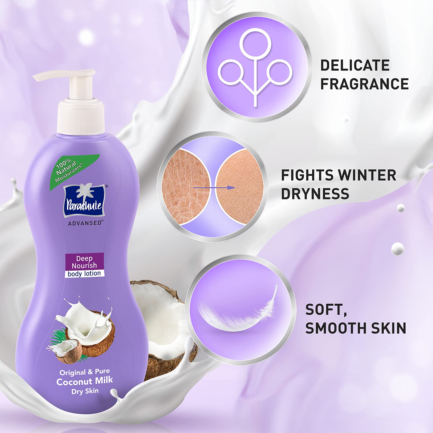 Parachute Advansed Deep Nourish Body Lotion For Dry Skin, 250 ml + 400ml, Pure Coconut Milk With 100% Natural Moisturisers, Suitable For Men & Women – view 2