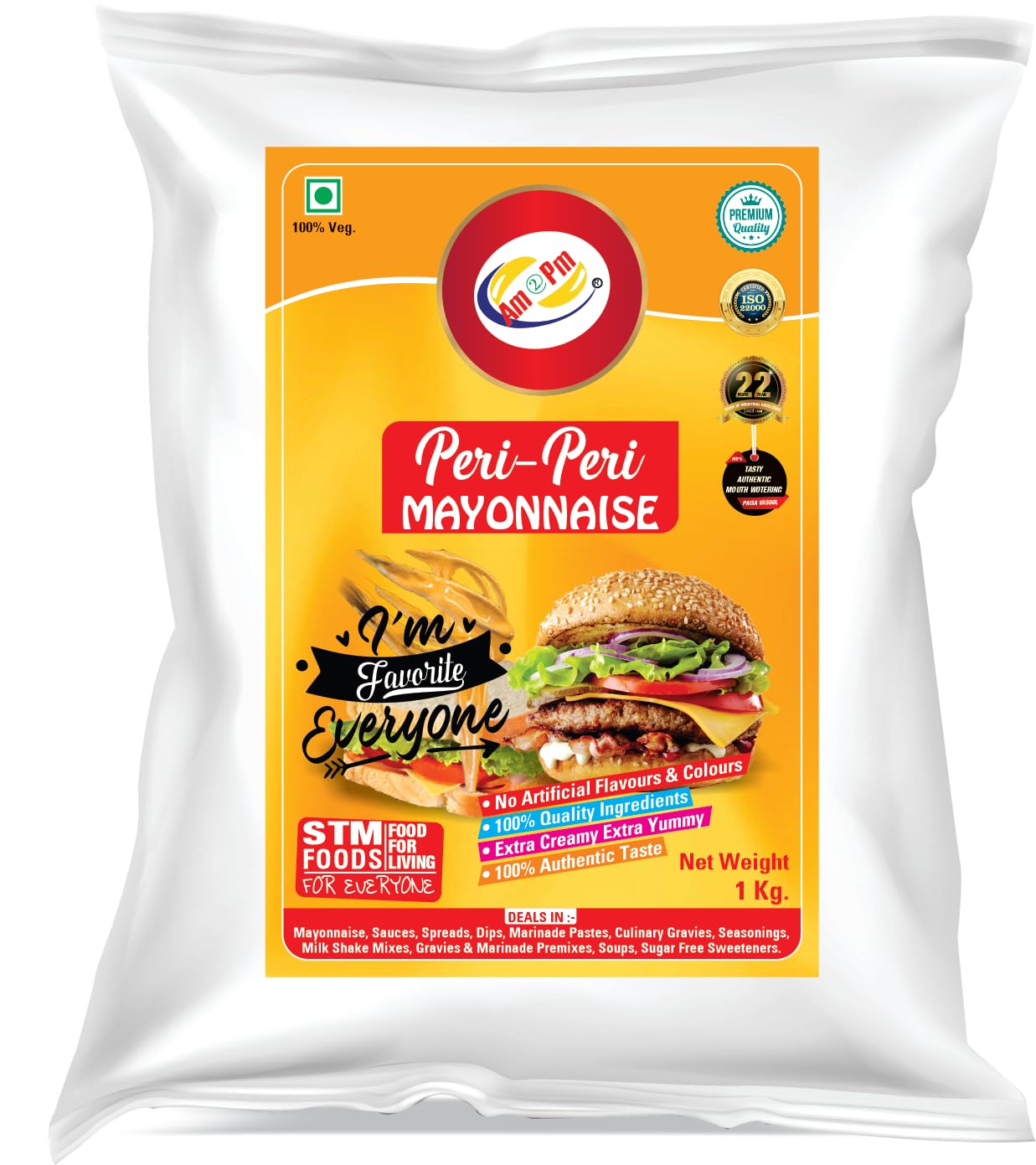 Am 2 Pm - Peri Peri Mayonnaise Veg Mayonnaise, 100% Vegetarian Creamy Mayo Used For Dressings And Condiments - 1Kg