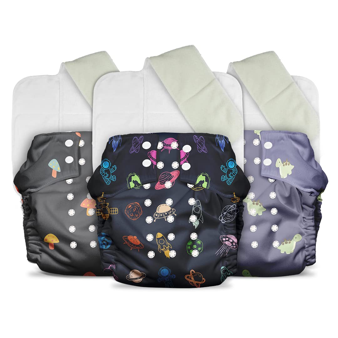 Free-size baby cloth diapers with booster pad in three colors