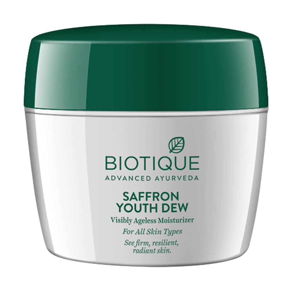 Biotique saffron face cream jar with anti-ageing skincare label