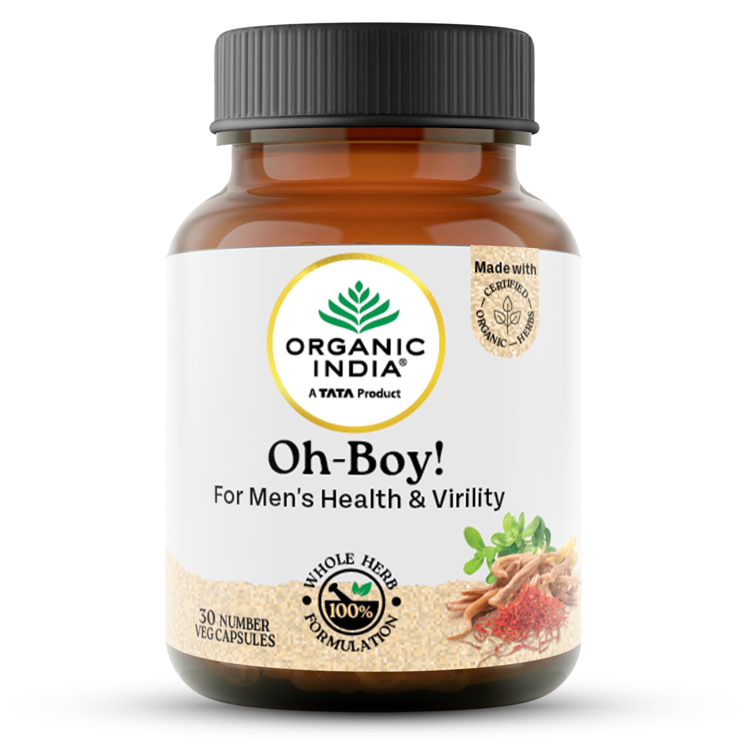 Front pack of Organic India OH-Boy herbal capsules bottle