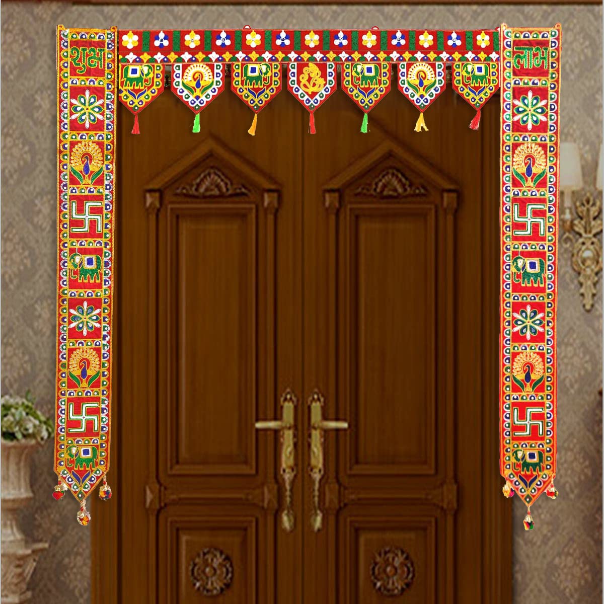 CraftVatika Fabric Handmade Toran Toranam Bandarwal Wall Door Hanging Ornaments for Main Gate Entrance, Home Office Diwali New Year Decorations, Home Decorative Items, 36 Inch, Multicolor