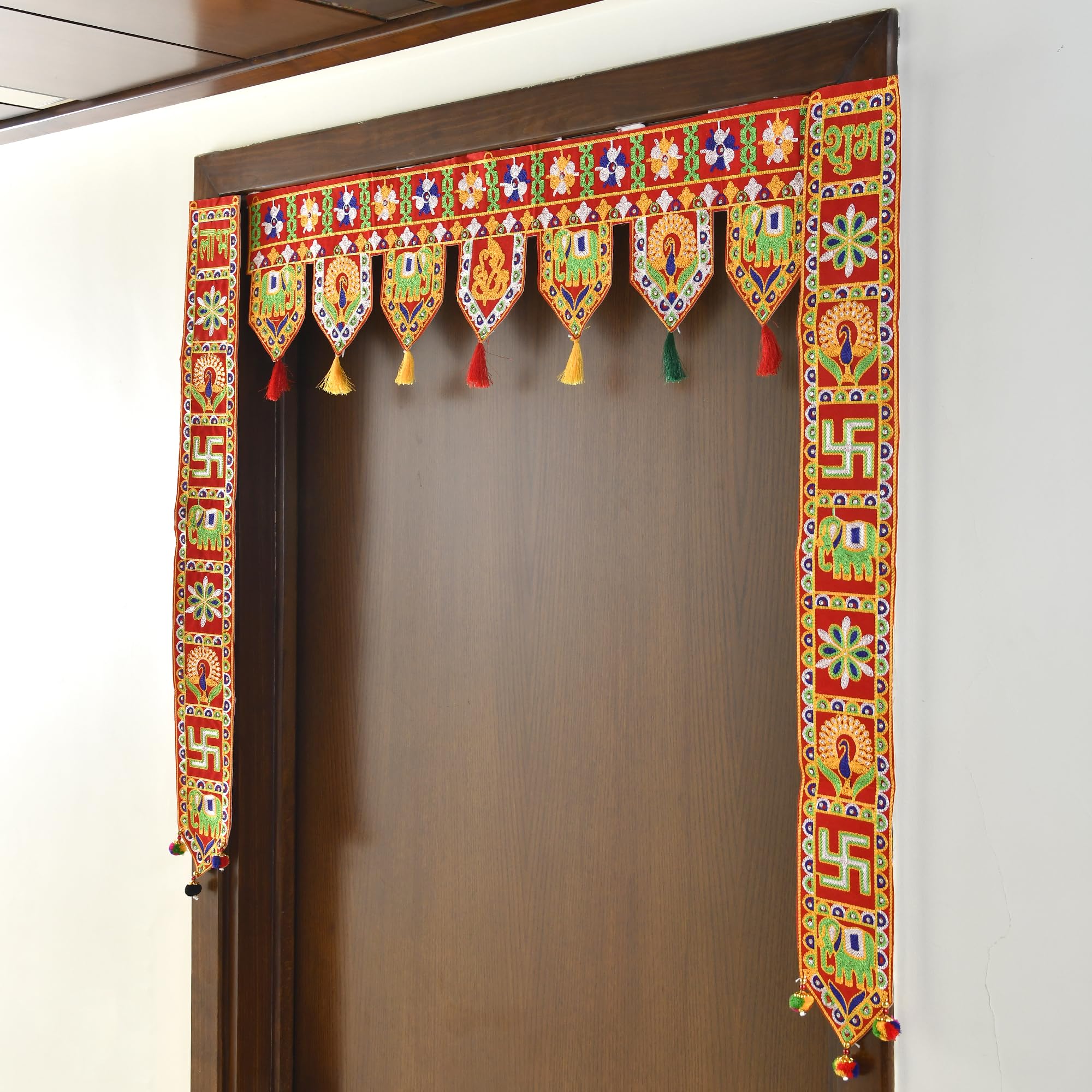 CraftVatika Fabric Handmade Toran Toranam Bandarwal Wall Door Hanging Ornaments for Main Gate Entrance, Home Office Diwali New Year Decorations, Home Decorative Items, 36 Inch, Multicolor – view 4