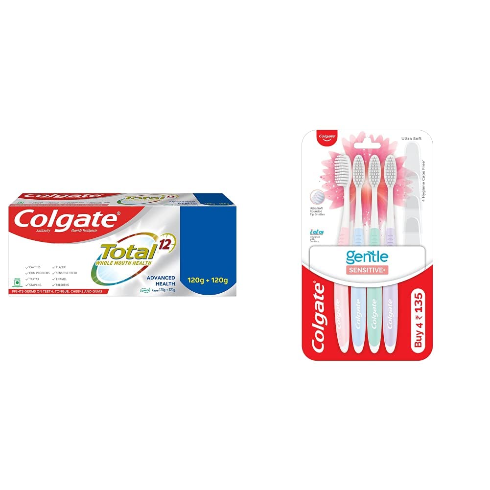 Colgate antibacterial toothpaste twin pack and soft sensitive toothbrush set