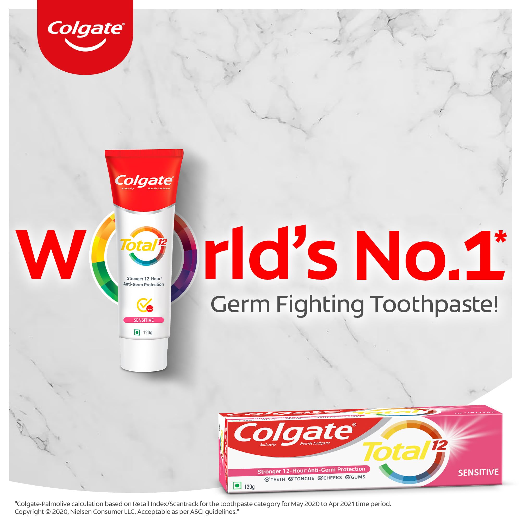 Colgate Total Sensitive Anti-Germ Protection Toothpaste - 120g, World's No. 1* Germ-fighting Toothpaste – view 8