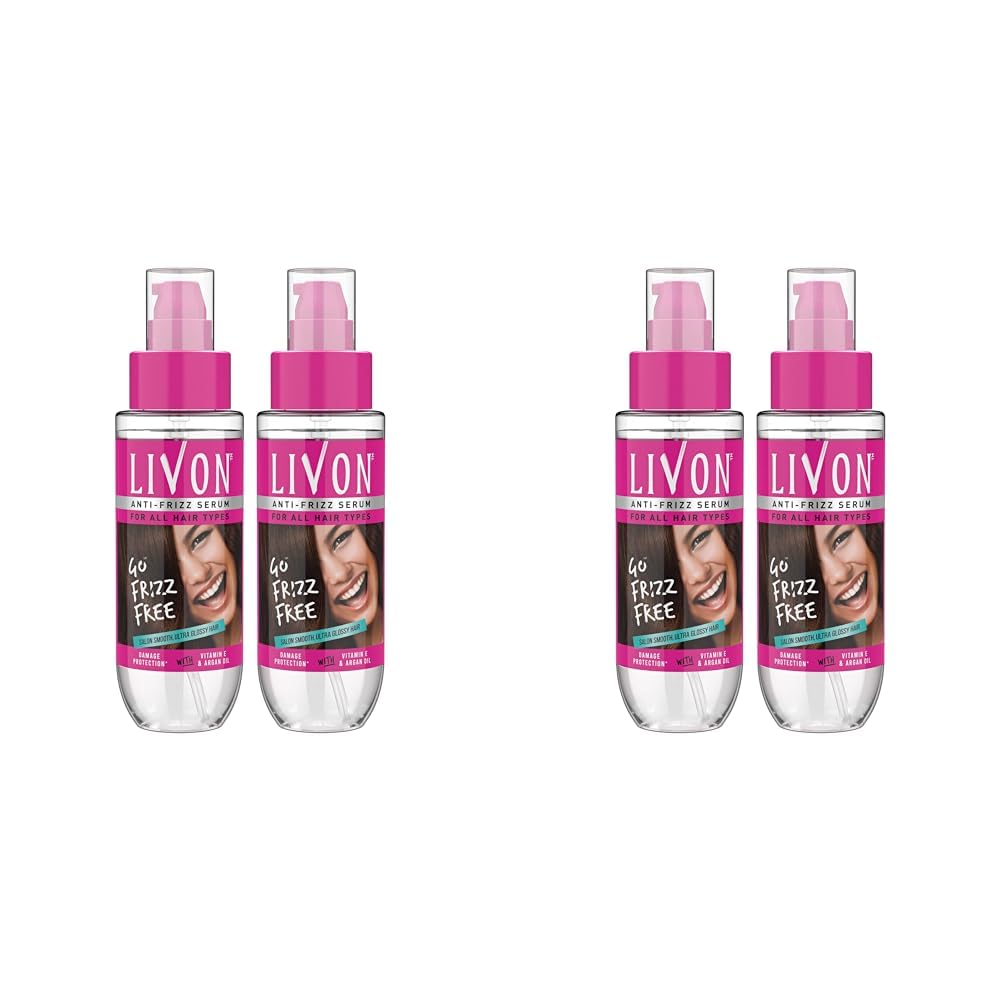 Four bottles of Livon hair serum for smooth glossy hair