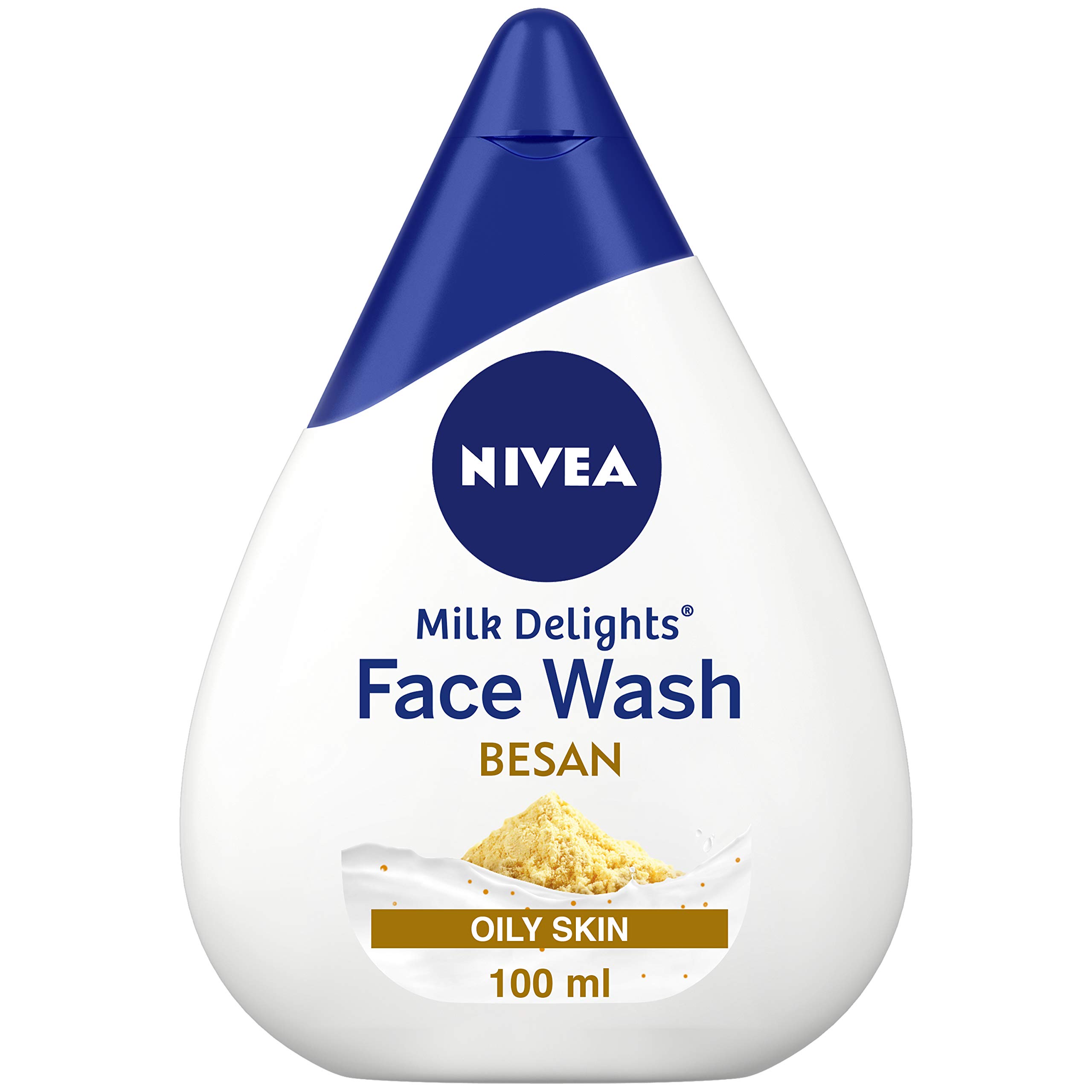Front view of Nivea besan milk face wash bottle