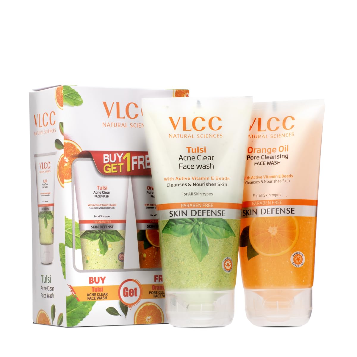 VLCC Tulsi Acne Clear Face Wash FREE Orange Oil Pore Cleansing Face Wash - 150ml X 2 - Buy One Get One - (Pack of 4) – view 2